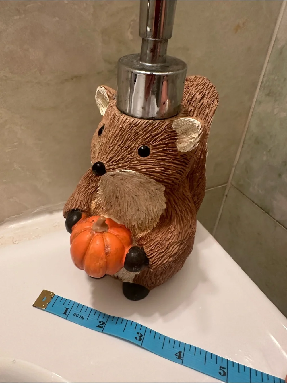 Woodland Squirrel W Pumpkin Hand Soap Pump Lotion Dispenser Fall Holiday Bath
